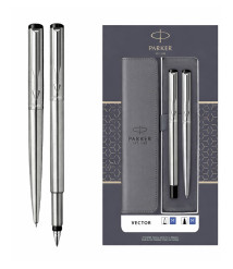 Set Parker Vector Metal SS GT – stilou + pix, casetă cu fereastră și etui